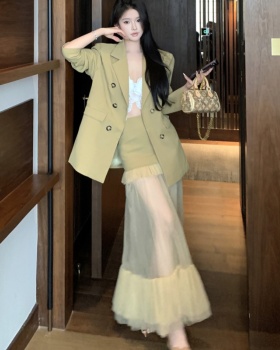 Western style long coat autumn fashion business suit 2pcs set