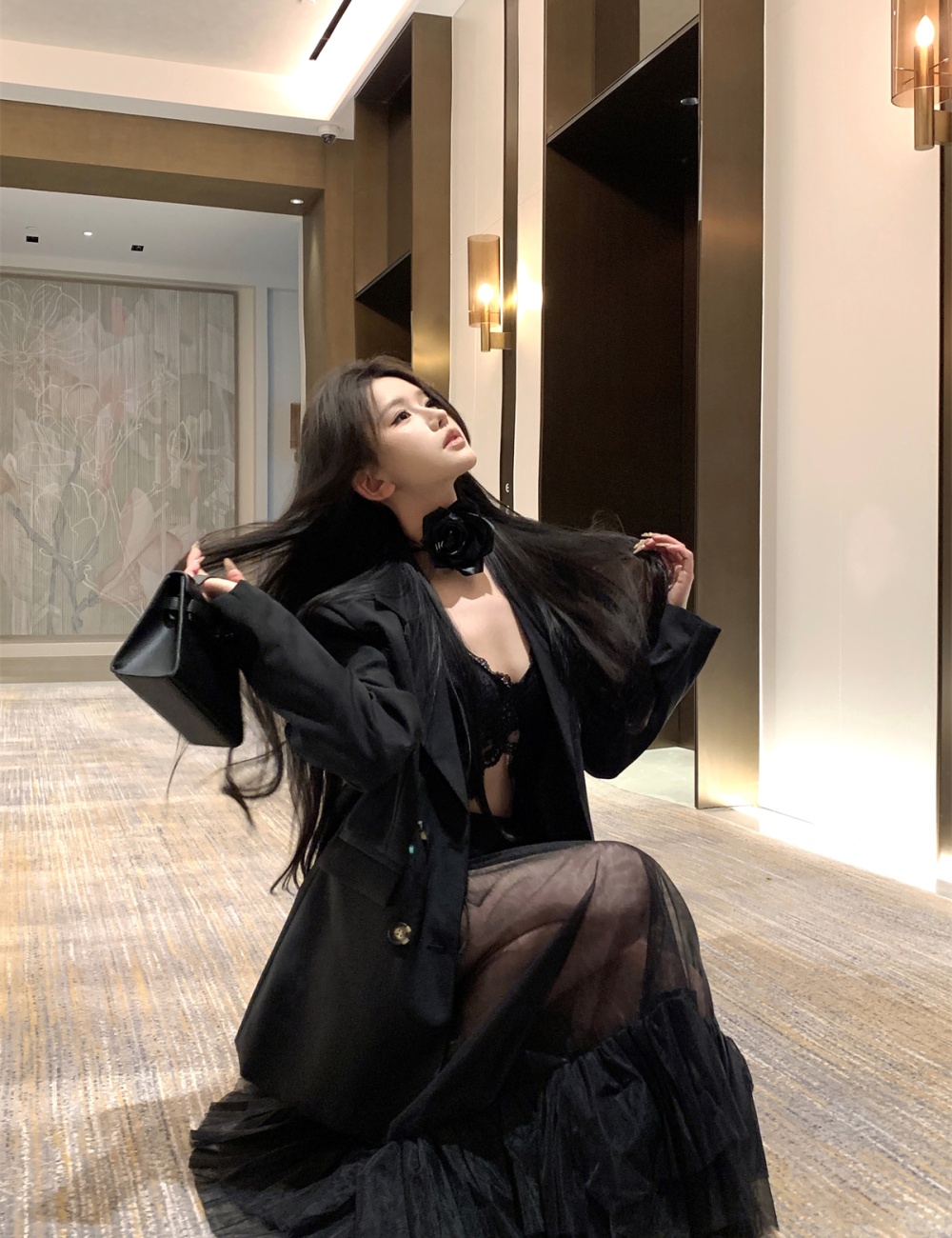 Western style long coat autumn fashion business suit 2pcs set