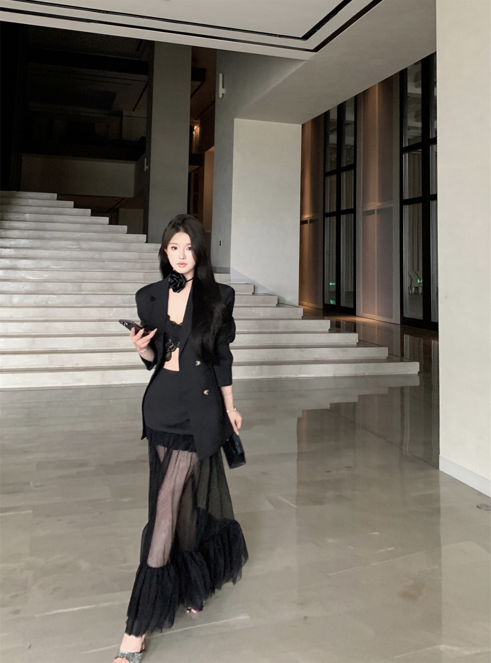Western style long coat autumn fashion business suit 2pcs set