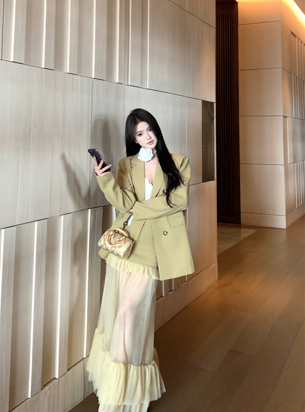 Western style long coat autumn fashion business suit 2pcs set