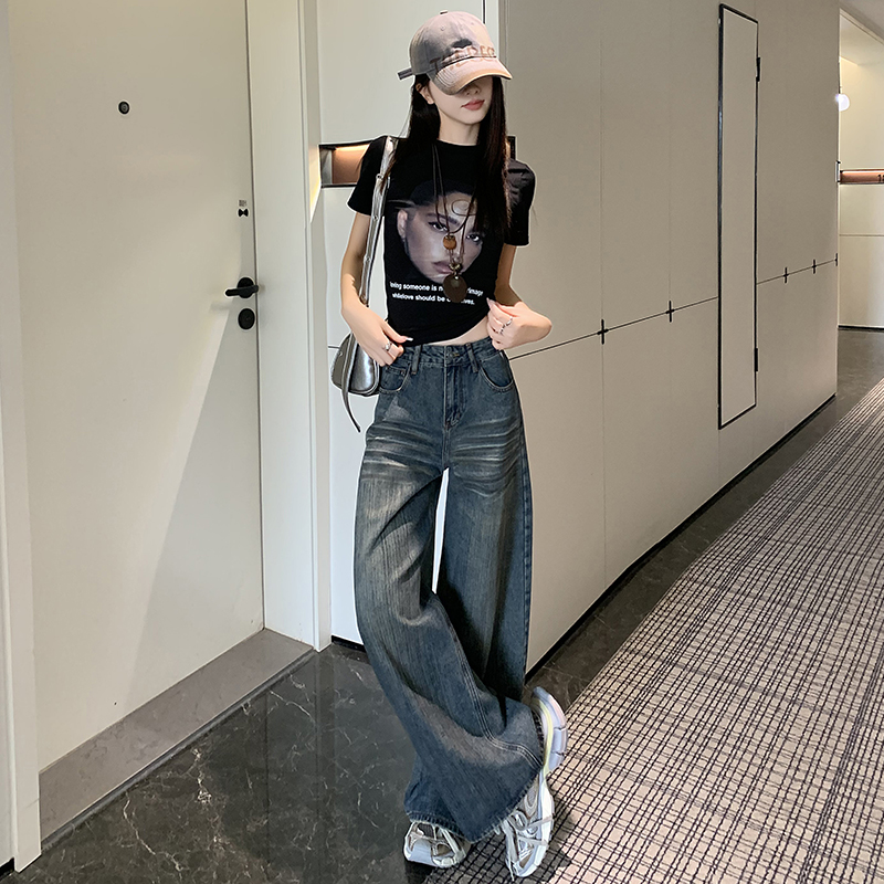 Show high cat jeans lengthen American style long pants