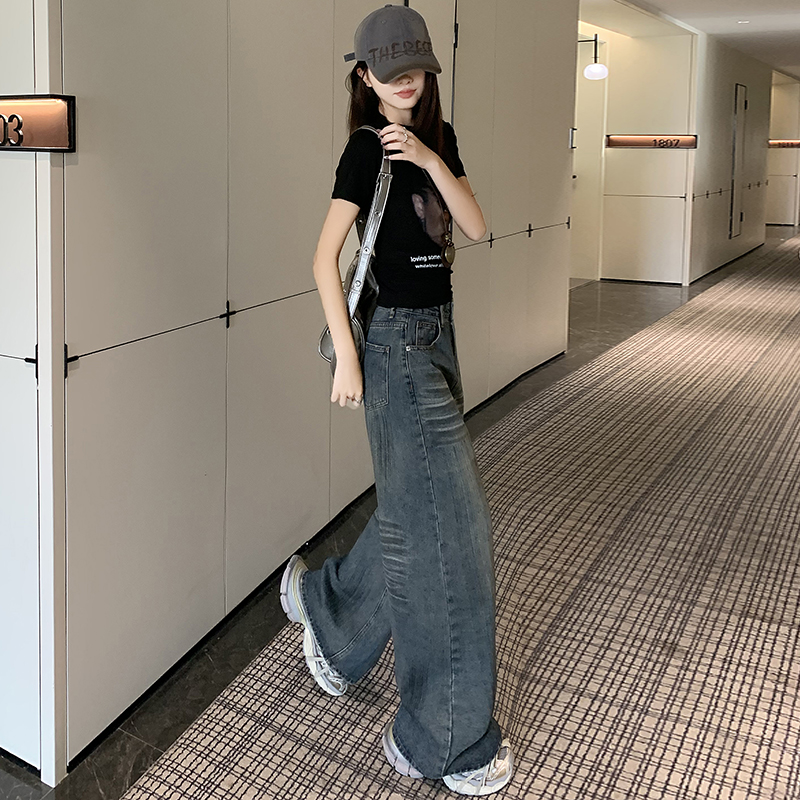 Show high cat jeans lengthen American style long pants