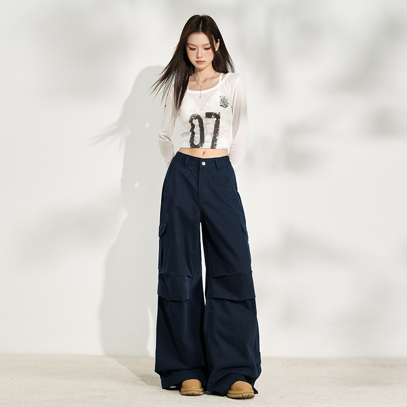 High waist wide leg pants loose work clothing