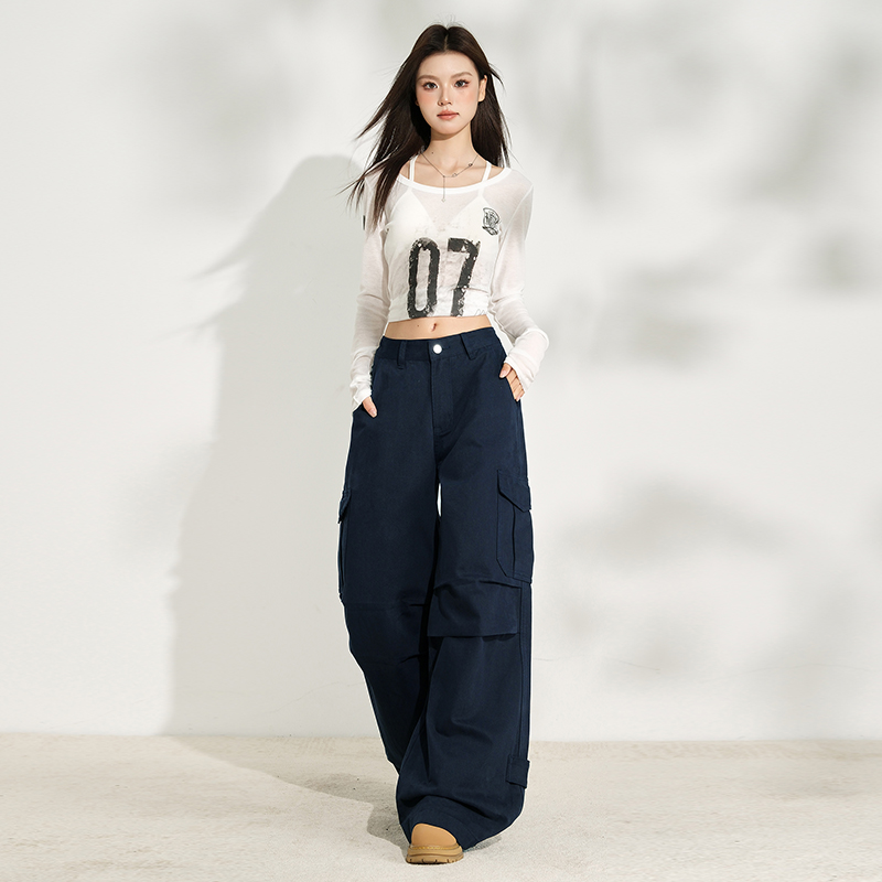 High waist wide leg pants loose work clothing