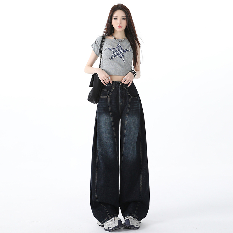 Lengthen wide leg pants mopping high waist jeans for women