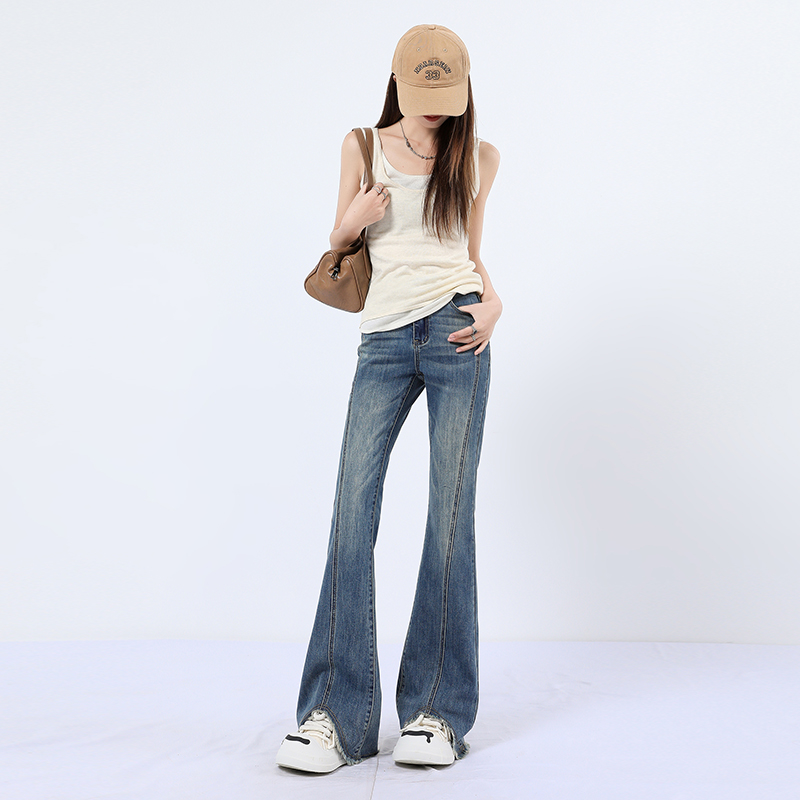 Micro speaker flare pants retro jeans for women