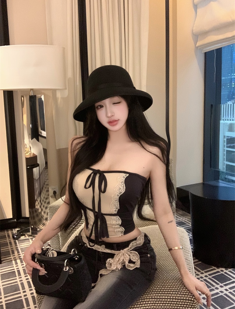 Sexy lace tops streamer wrapped chest vest for women