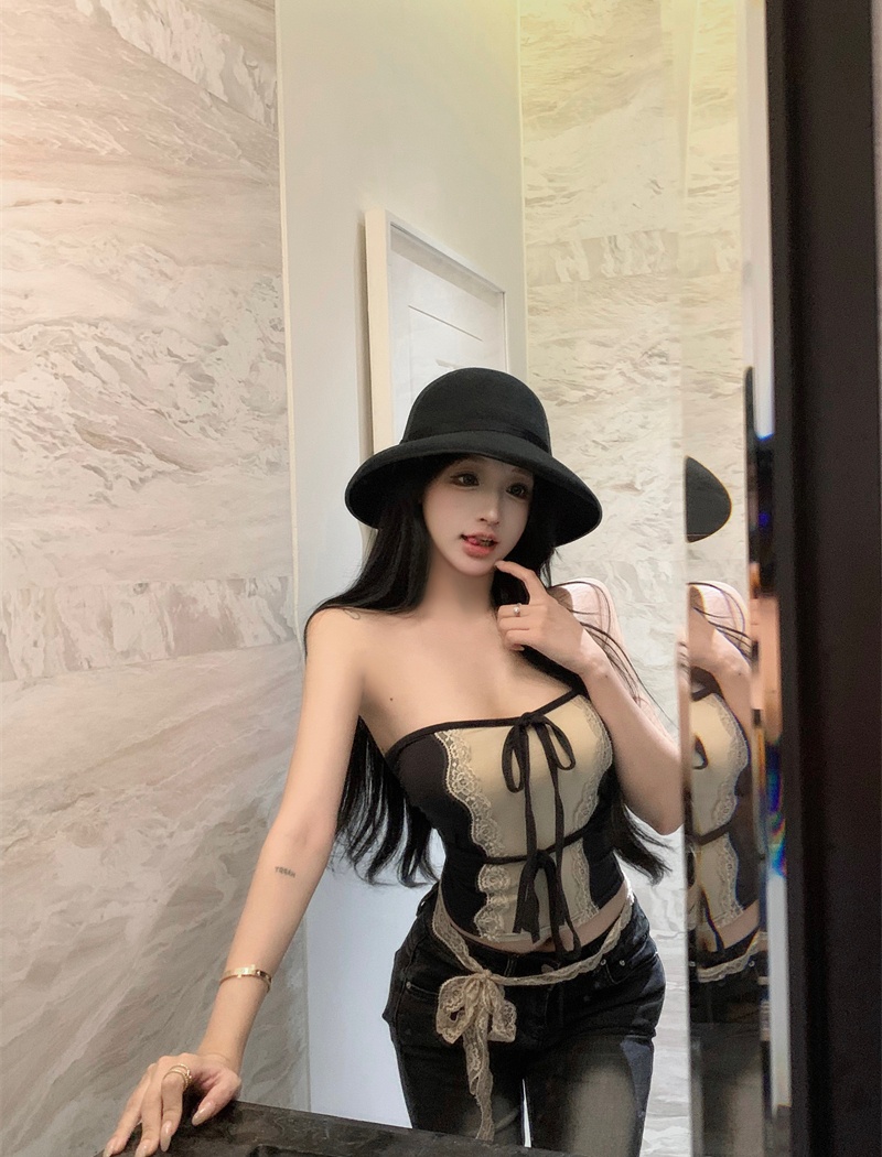 Sexy lace tops streamer wrapped chest vest for women