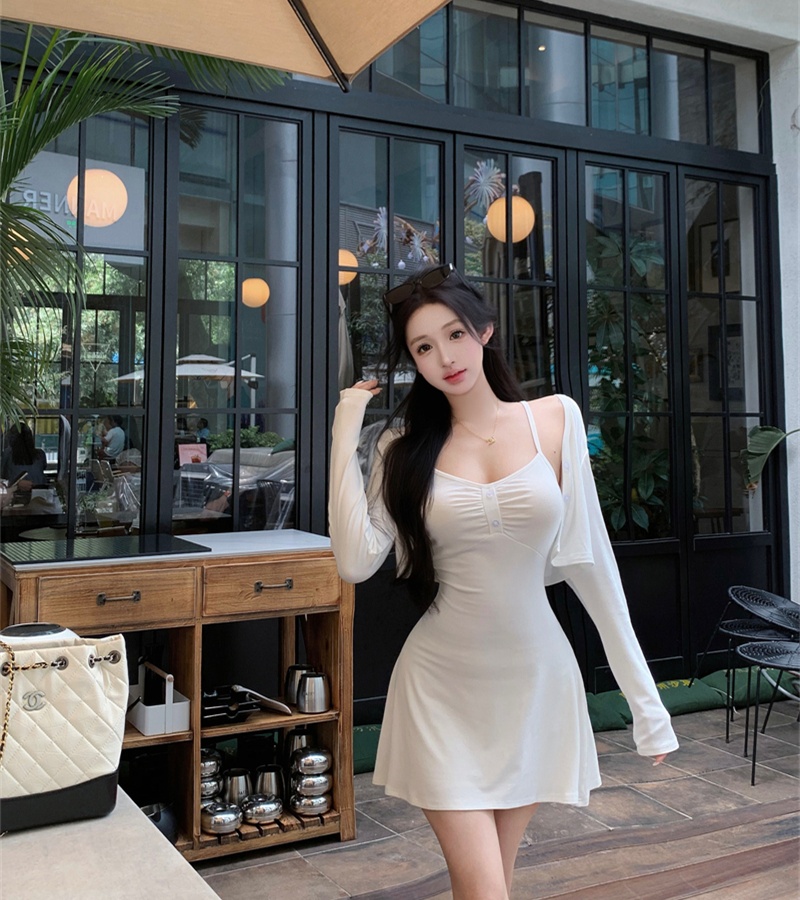 Sling A-line enticement cardigan show high slim dress a set