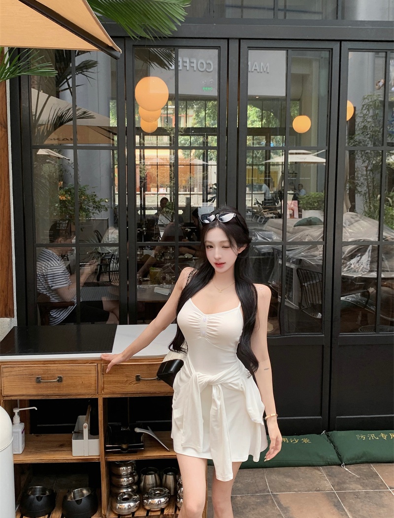 Sling A-line enticement cardigan show high slim dress a set
