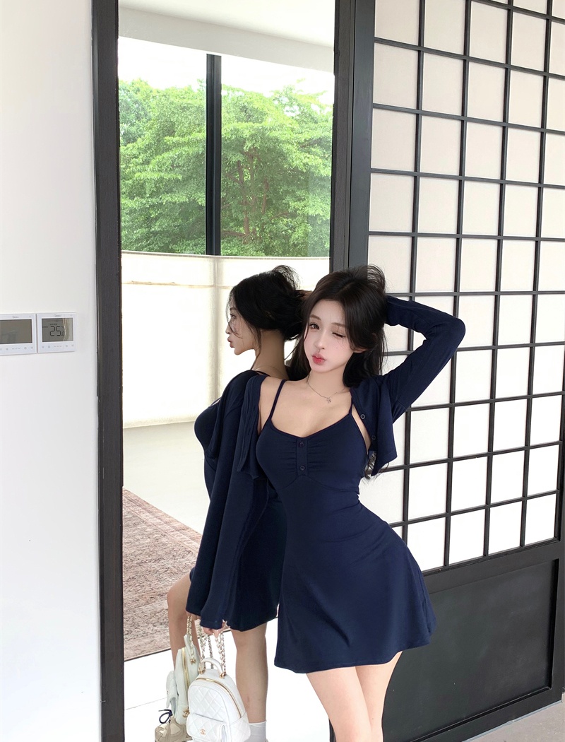 Sling A-line enticement cardigan show high slim dress a set