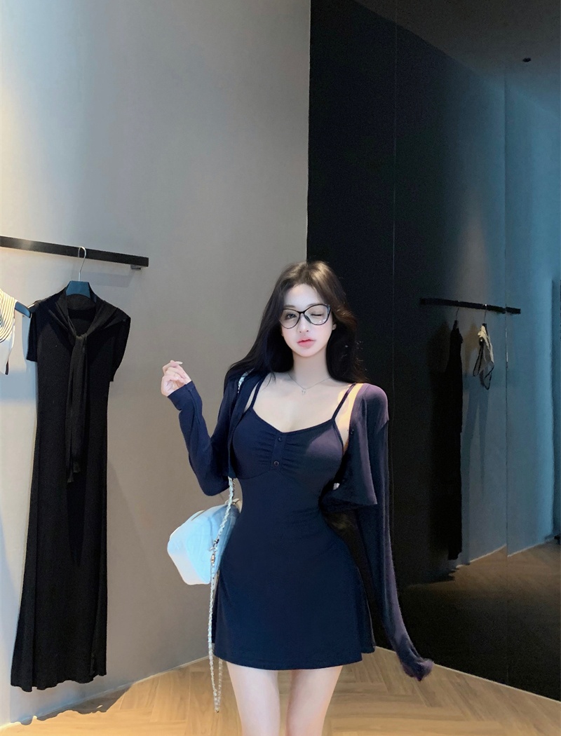Sling A-line enticement cardigan show high slim dress a set