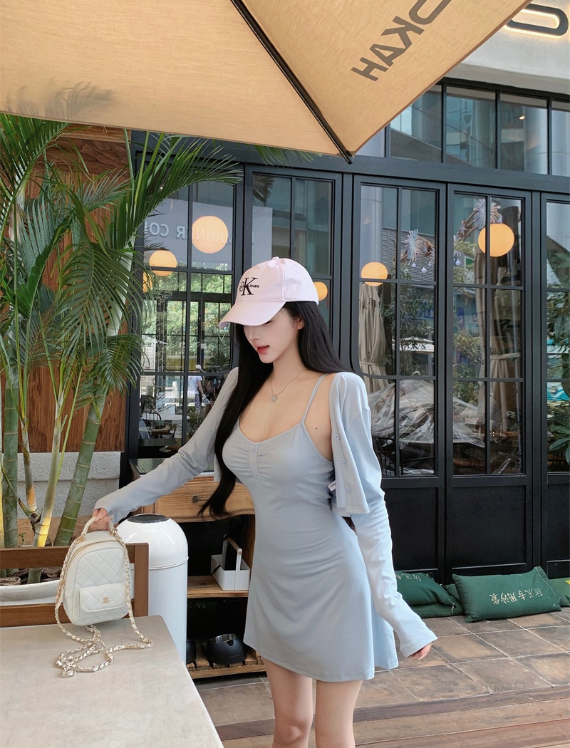 Sling A-line enticement cardigan show high slim dress a set