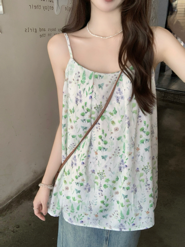 Slim refreshing loose tops floral pastoral style) vest