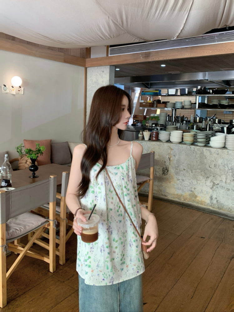 Slim refreshing loose tops floral pastoral style) vest