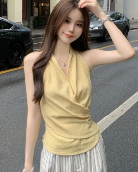 Frenum cross thin shirt V-neck summer yellow vest