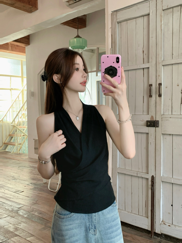 Frenum cross thin shirt V-neck summer yellow vest