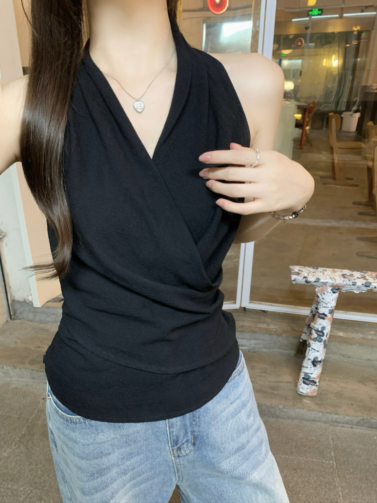 Frenum cross thin shirt V-neck summer yellow vest