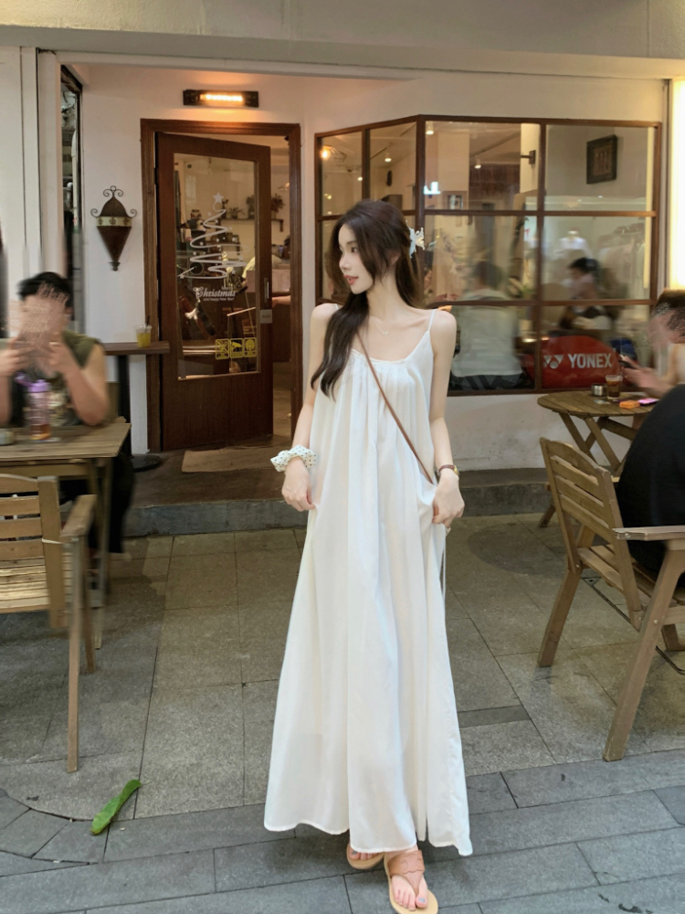 Loose A-line show young long dress tender vacation sling dress