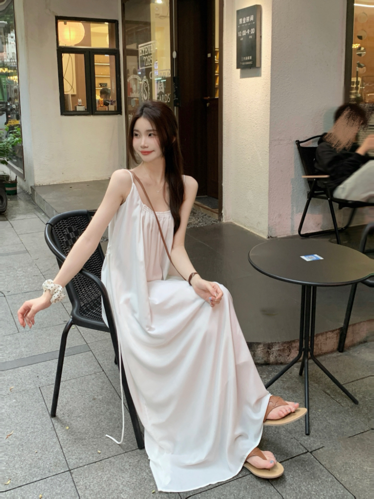 Loose A-line show young long dress tender vacation sling dress
