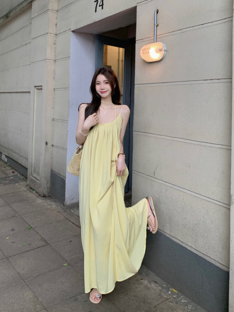 Loose A-line show young long dress tender vacation sling dress