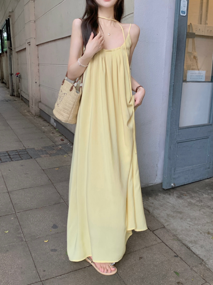 Loose A-line show young long dress tender vacation sling dress