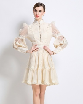 France style splice pinched waist elegant lace dress