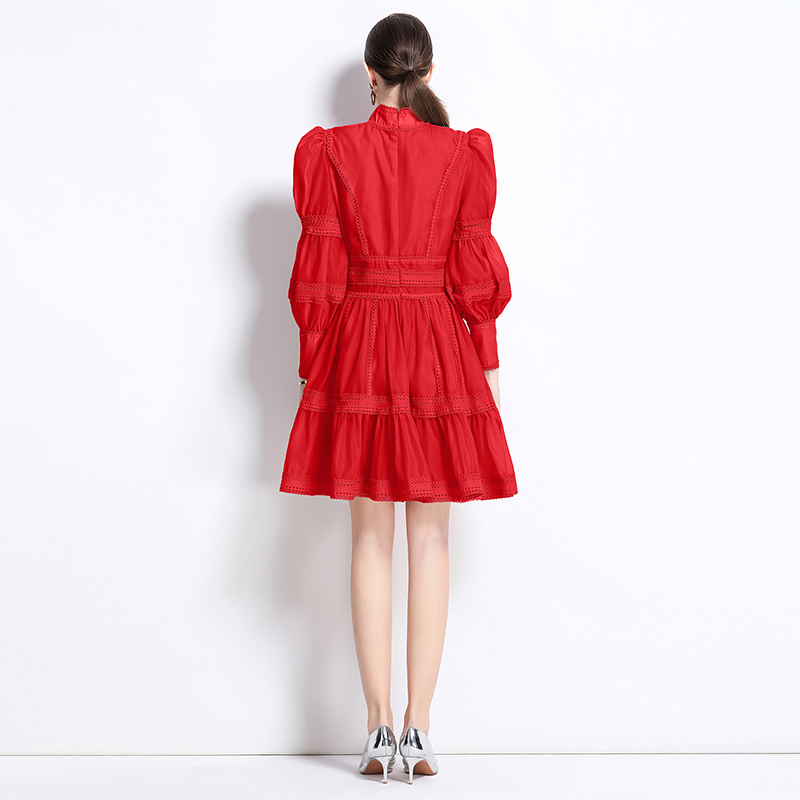 France style splice pinched waist elegant lace dress