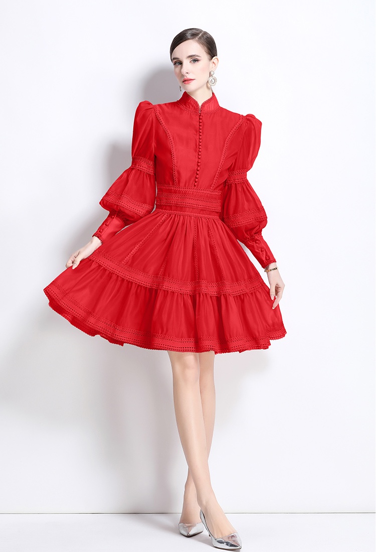 France style splice pinched waist elegant lace dress