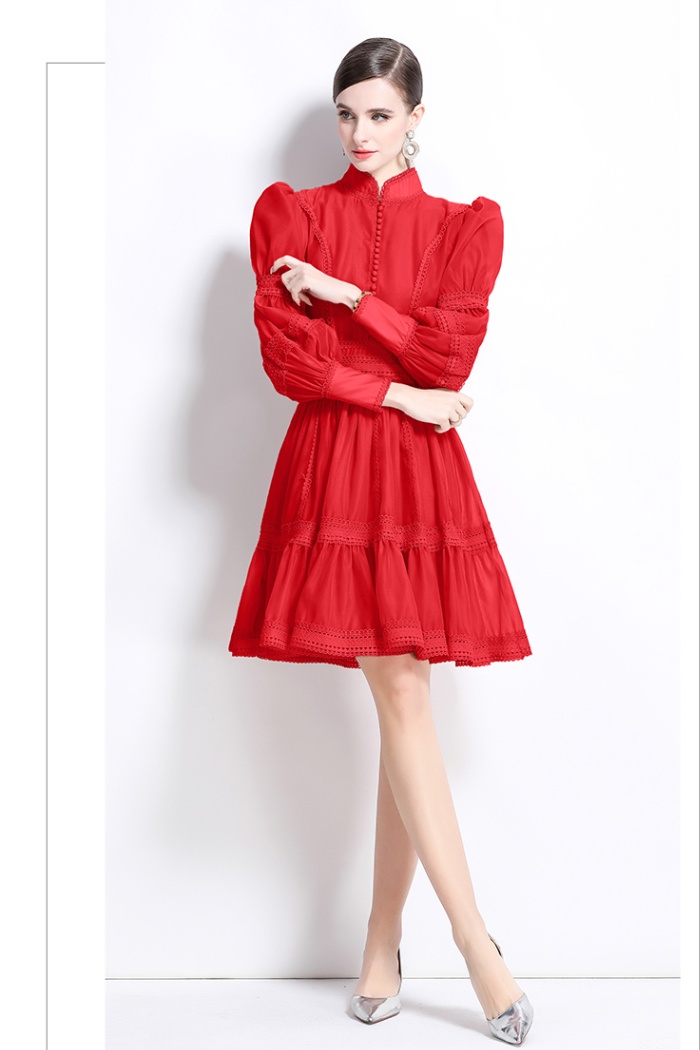 France style splice pinched waist elegant lace dress