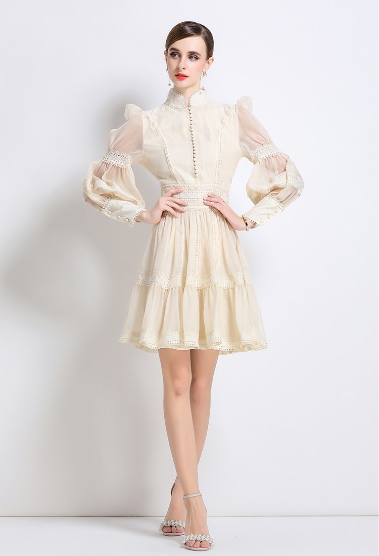 France style splice pinched waist elegant lace dress