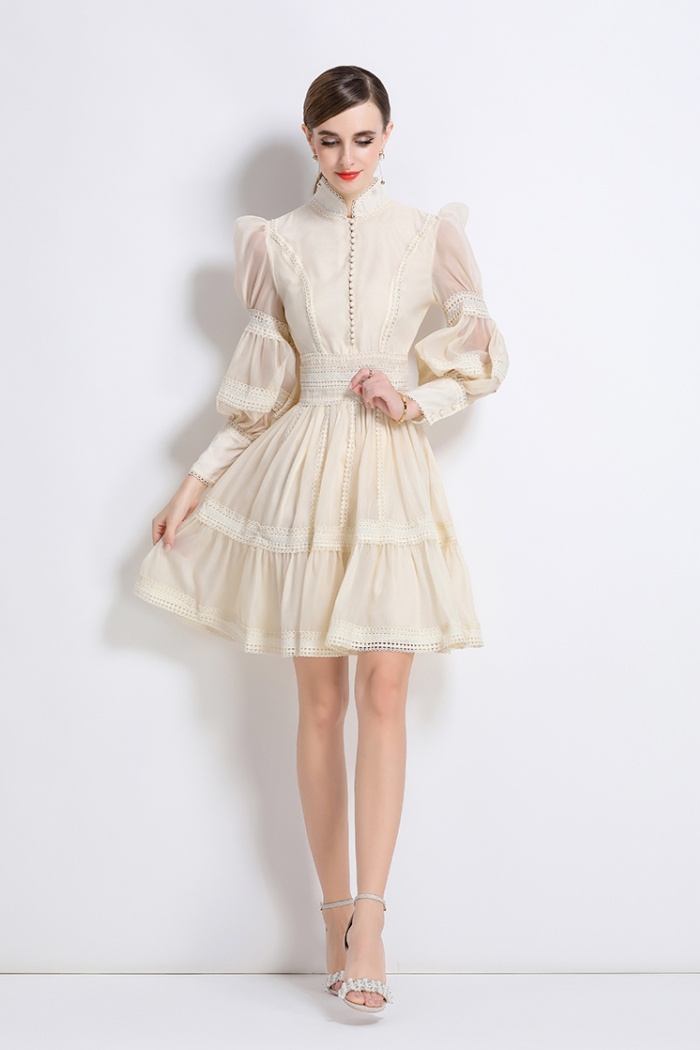 France style splice pinched waist elegant lace dress