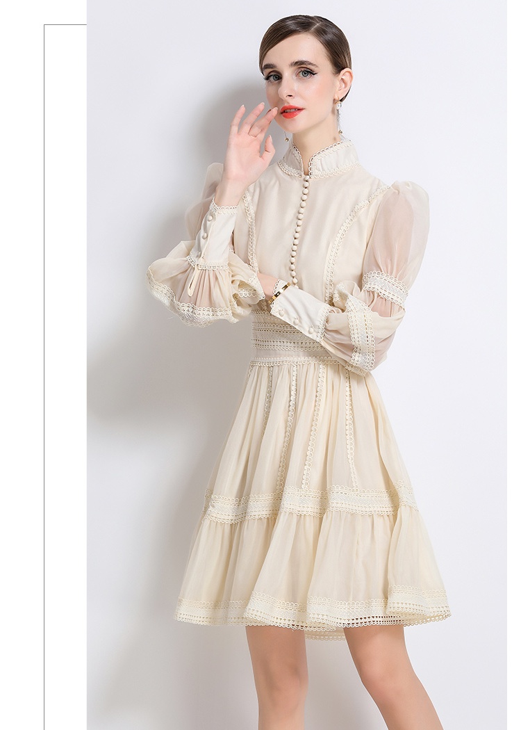 France style splice pinched waist elegant lace dress