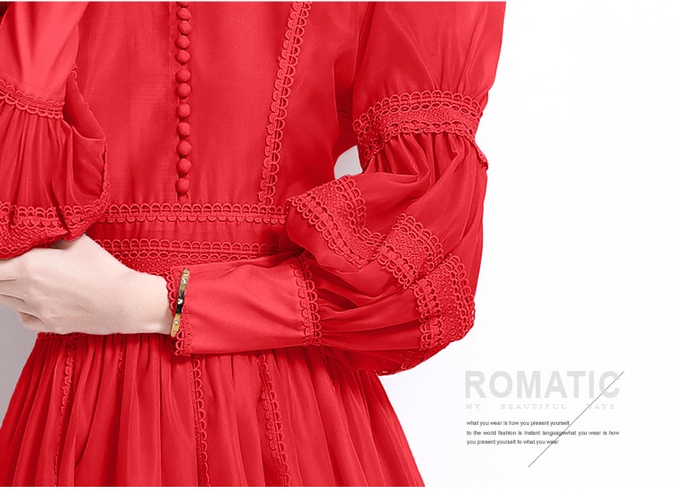 France style splice pinched waist elegant lace dress
