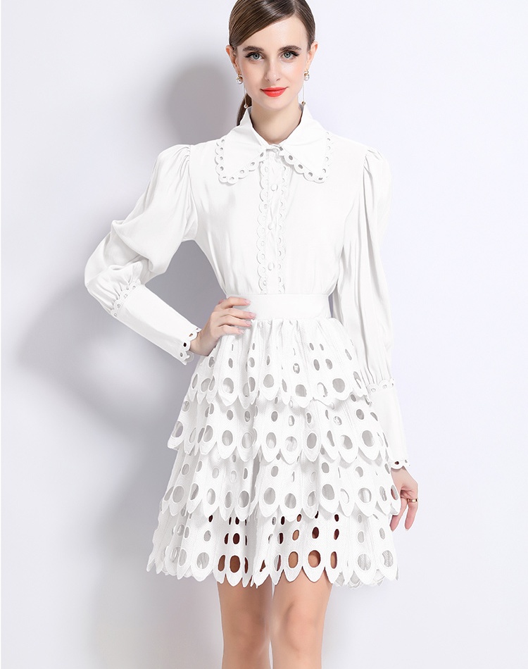 Court style lace cstand collar retro skirt 2pcs set