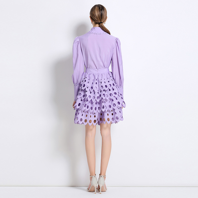 Court style lace cstand collar retro skirt 2pcs set