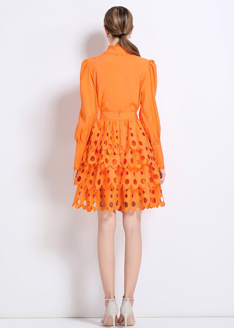 Court style lace cstand collar retro skirt 2pcs set