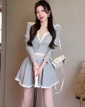 Splice fashion hoodie autumn hooded skirt a set for women