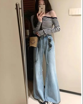 Denim enticement long pants straight sexy tops a set