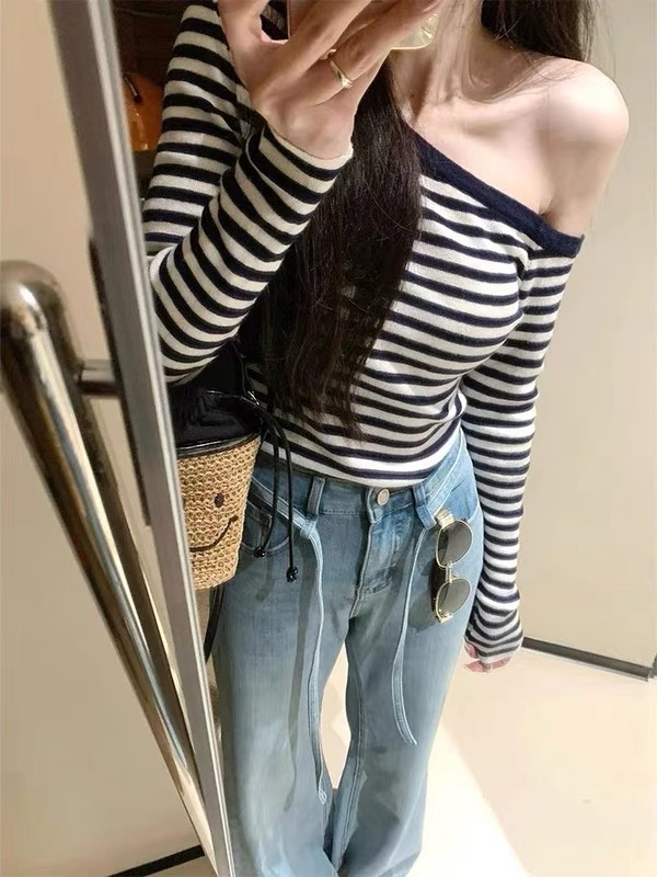 Denim enticement long pants straight sexy tops a set