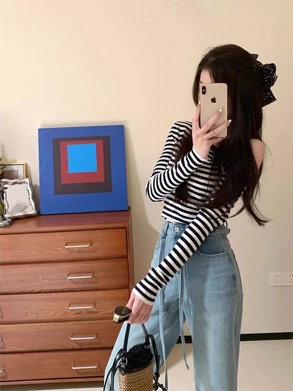 Denim enticement long pants straight sexy tops a set