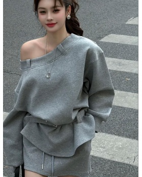 Strapless spring sexy hoodie long loose tops a set
