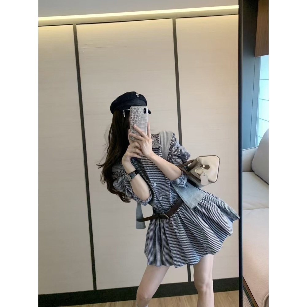 Plaid wool cap long sleeve belt