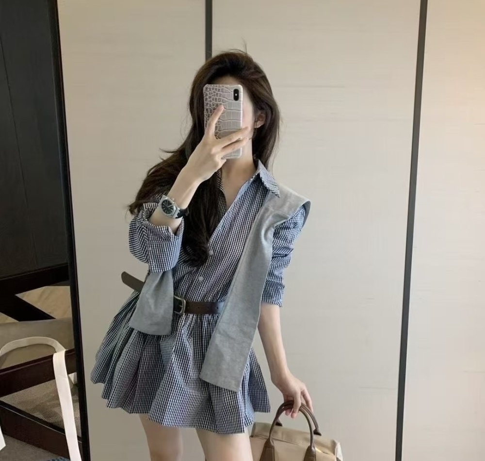 Plaid wool cap long sleeve belt
