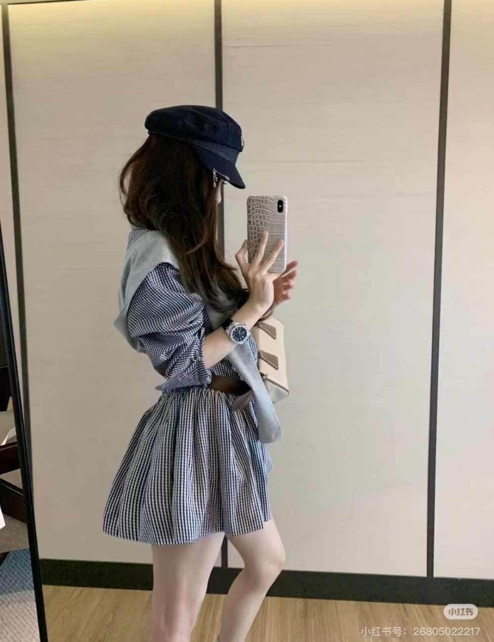 Plaid wool cap long sleeve belt