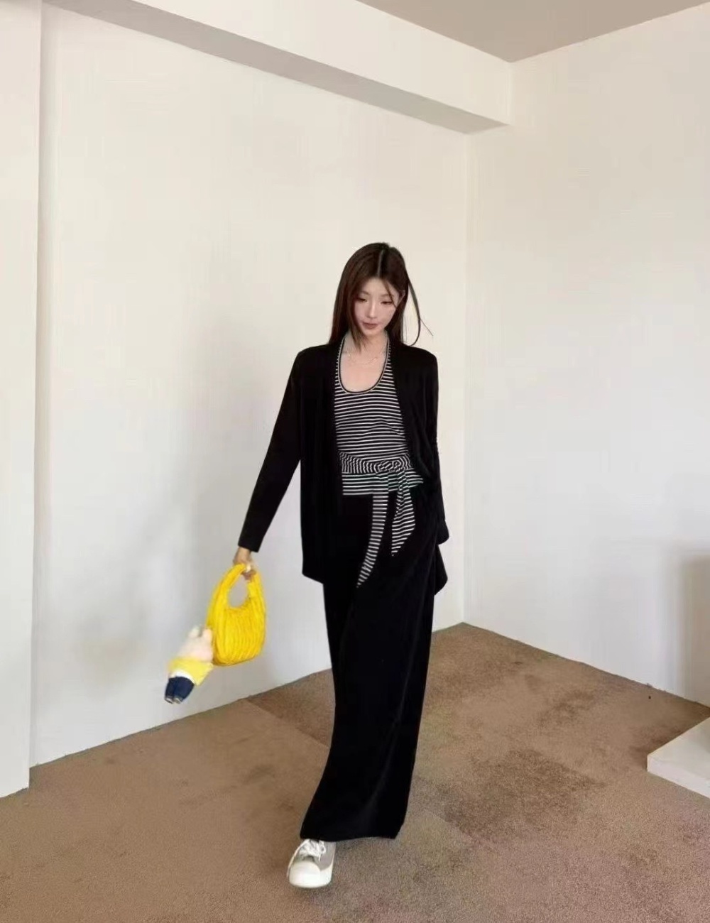 Autumn loose cardigan halter casual pants 3pcs set