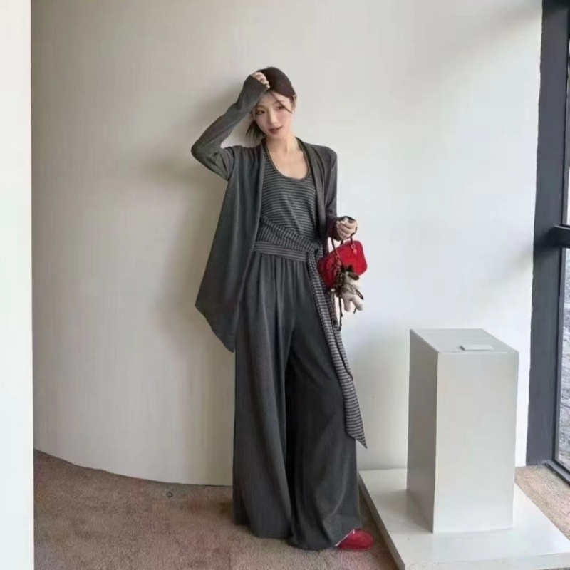 Autumn loose cardigan halter casual pants 3pcs set