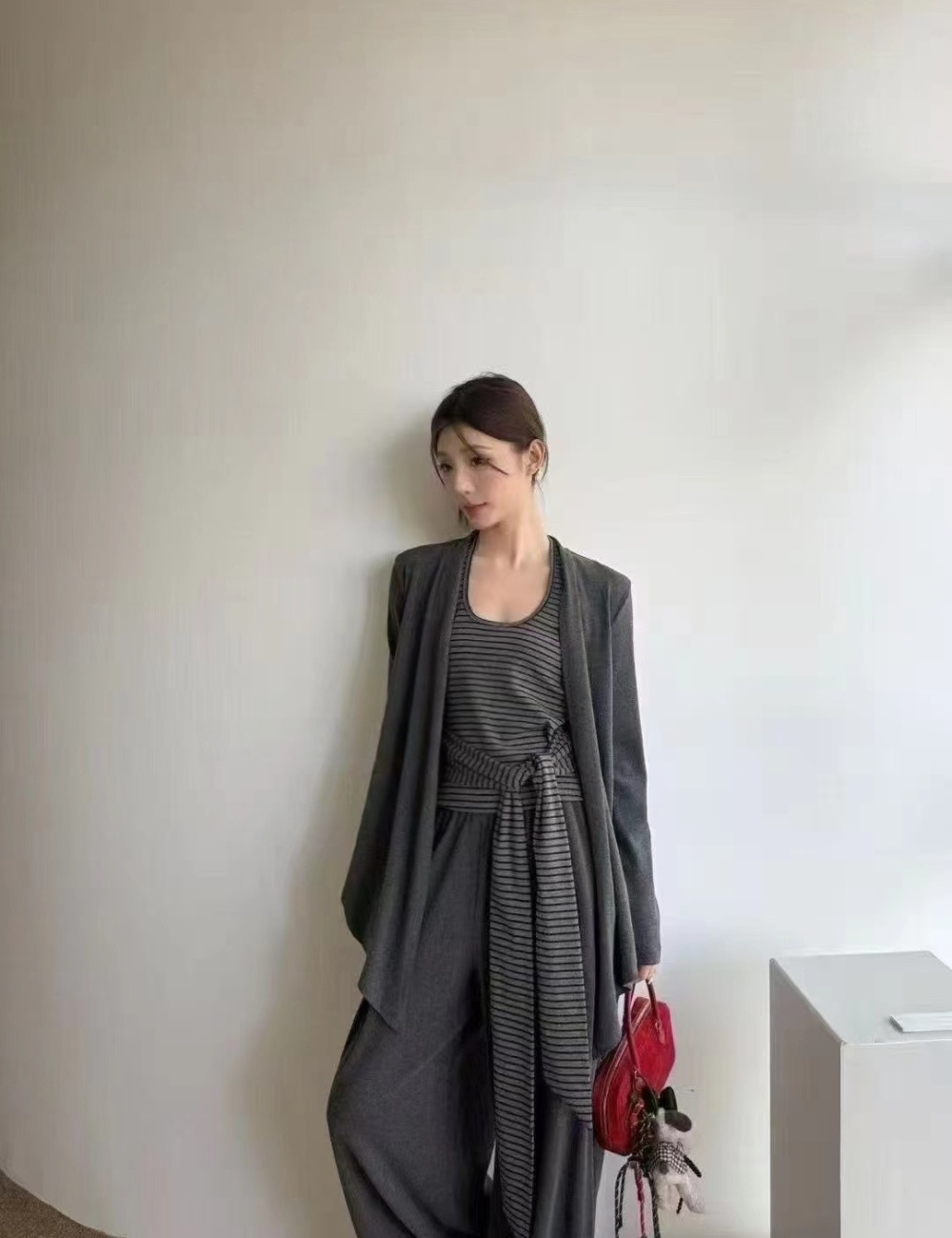 Autumn loose cardigan halter casual pants 3pcs set
