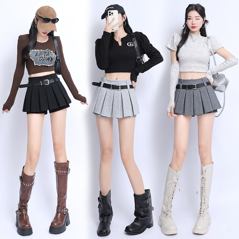 Pleated A-line skirt autumn and winter short skirt for women