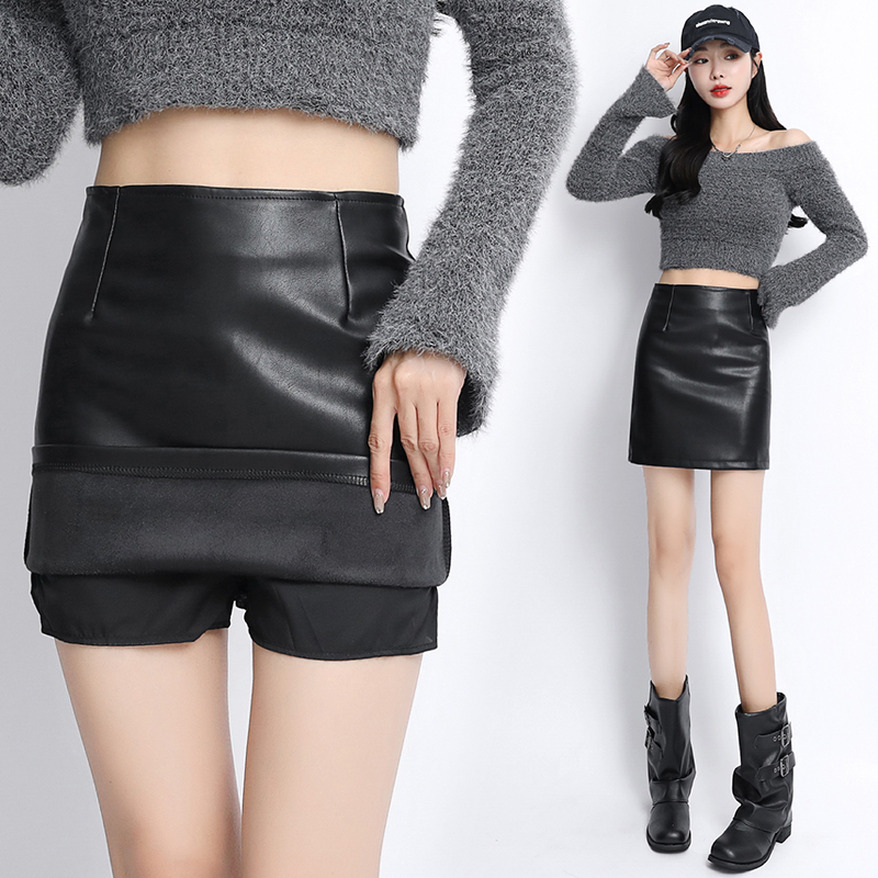 Black tight A-line skirt profession slim leather skirt